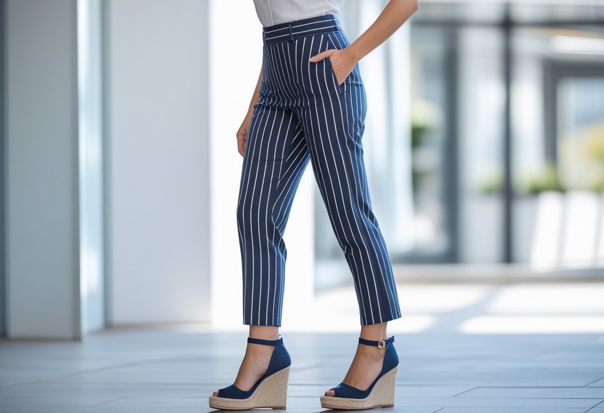 Sådan styler du stribede bukser til enhver lejlighed med kilehælsko